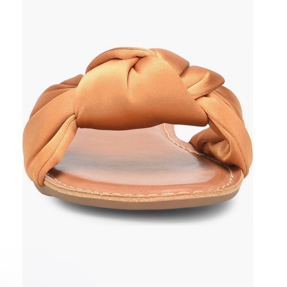 Korks slide sandal soleil knot womens 9 yellow satin - Picture 2 of 9